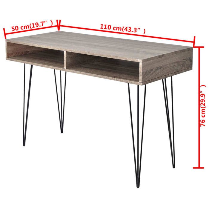 Bureau avec compartiments - WIENS - 110x50x76 cm - Gris et chêne - MDF + métal - 2 compartiments