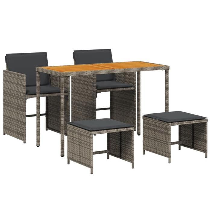 Ensemble à manger de jardin - BURKE - 5 pièces - Résine tressée - Coussins gris - Table 115x54x74 cm