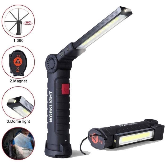 Lampe de Travail LED Rechargeable Lampe Torche Baladeuse LED 800LM Lampe Atelier LED Rechargeable Lampe dInspection