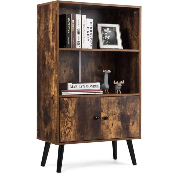 GIANTEX Buffet Style Industriel- Bibliothèque- Armoire de Rangement à Porte- Pied en Bois de Pin- 60x30x120cm- Salon Chambre-Marron