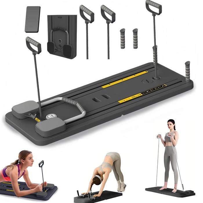 Planche De Pilates Multifonction Avec Rebond Automatique – Pliable, Avec Bandes, Genouillère, Minuterie, Pour Abdos Et Corps Complet