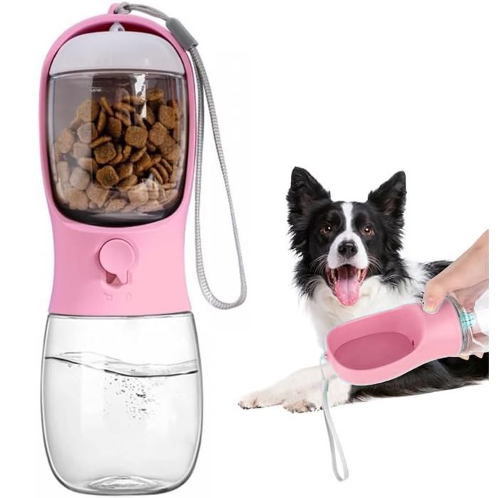 Bouteille deau pour ChienGourde pour Chien pour Les Déplacements avec et Distributeur de Nourriturepour ChatChiotsLapin(300ml)