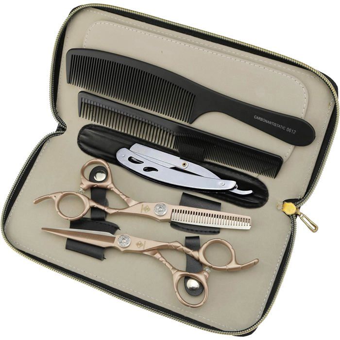 Ciseaux de coiffure professionnels - ESTAMPILLE - 6 pouces - Ensemble de ciseaux - Acier inoxydable 440C - Or