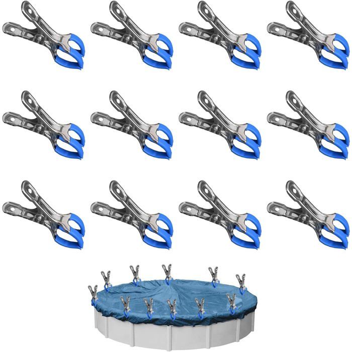 12 Pièces Métalliques pour Couverture de PiscineSerre de Jardin Pinces Fixation avec Feuille de ProtectionPinces pour Piscines