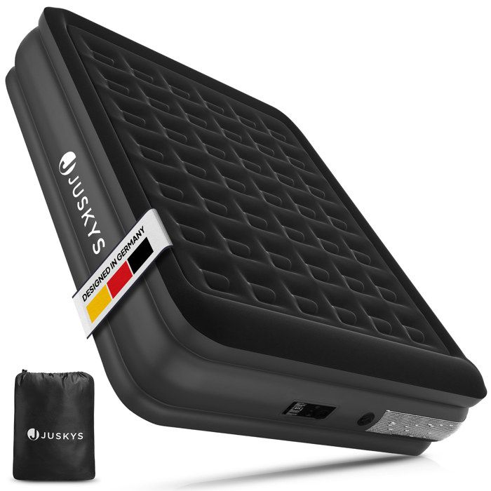Juskys Matelas Gonflable Sapri L 2 Places Noir – Auto-Gonflant Pompe Intégrée – Camping & Invités