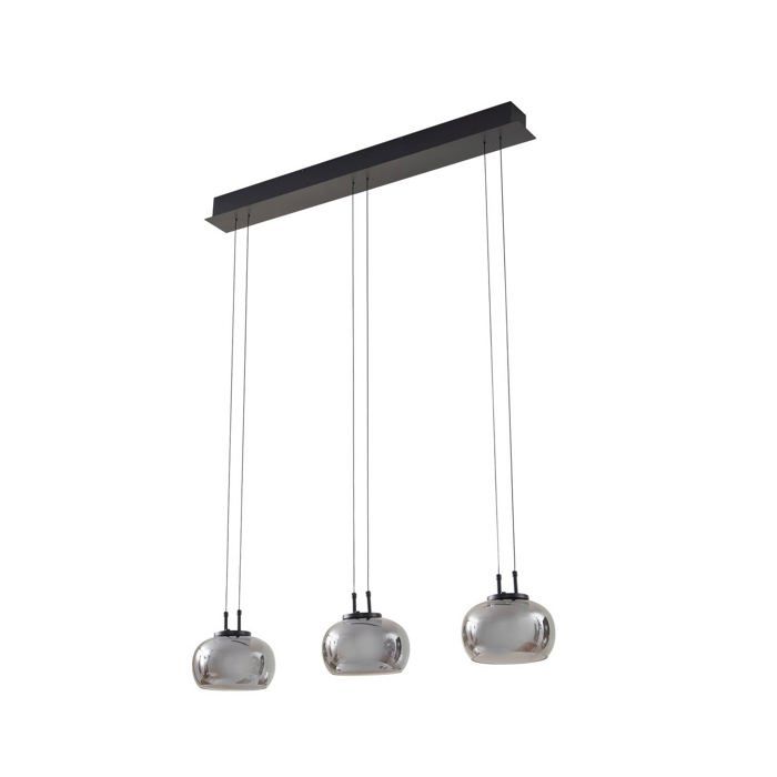 Suspension ampoules LED - Lucande - lampe suspendue - Verre - 100 x 21 x 13 cm - gris fumée noir