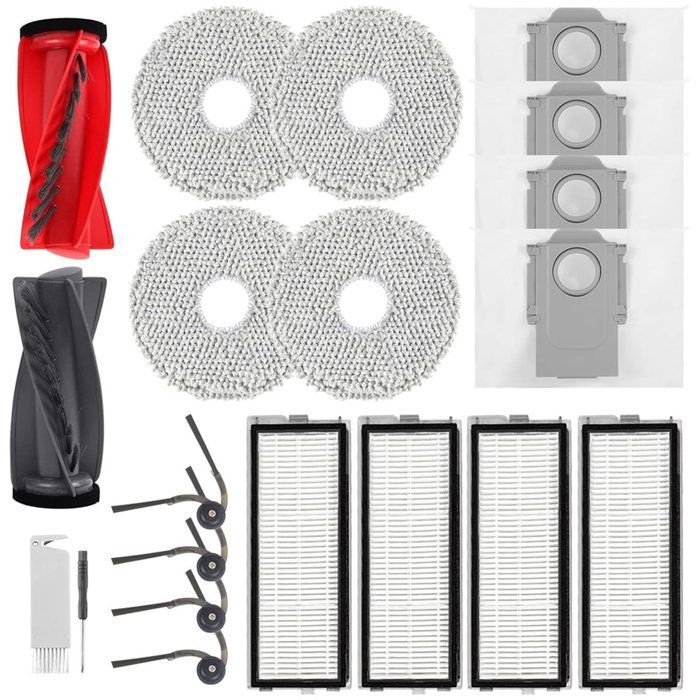 Lot de 20 Brosses Latérales Principales Filtres Chiffons et à Poussière pour Aspirateur pour Qrevo 5AE/Edge C