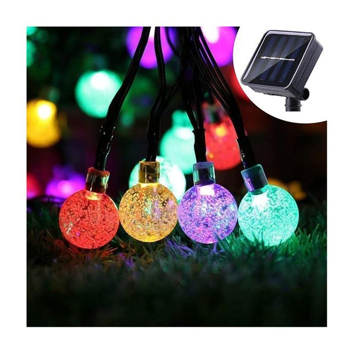 Guirlande lumineuse solaire LED - PZCC - Boule de cristal - 50 LED 7 m - 8 modes - Charge solaire rapide