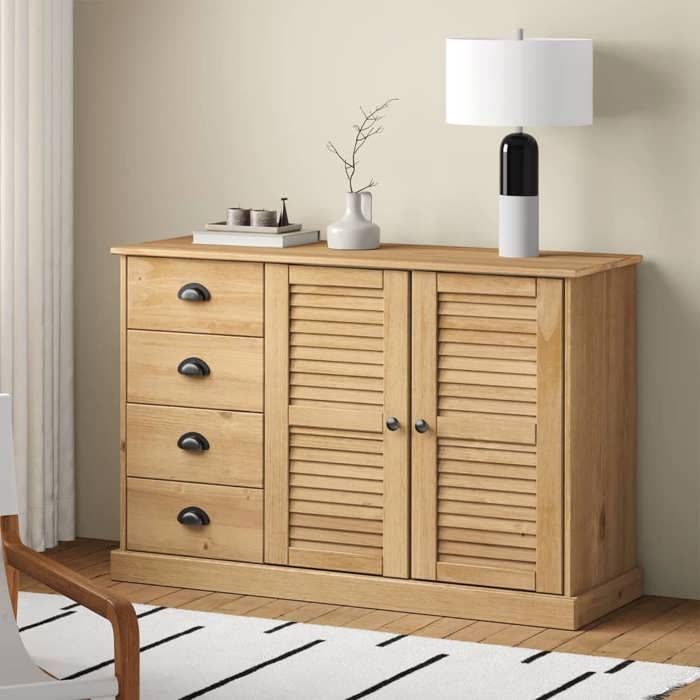 NGM - NEUF Enfilade de rangement Brun - Buffet avec tiroirs - VIGO 113x40x75cm - Bois massif de pin 776 879259016126
