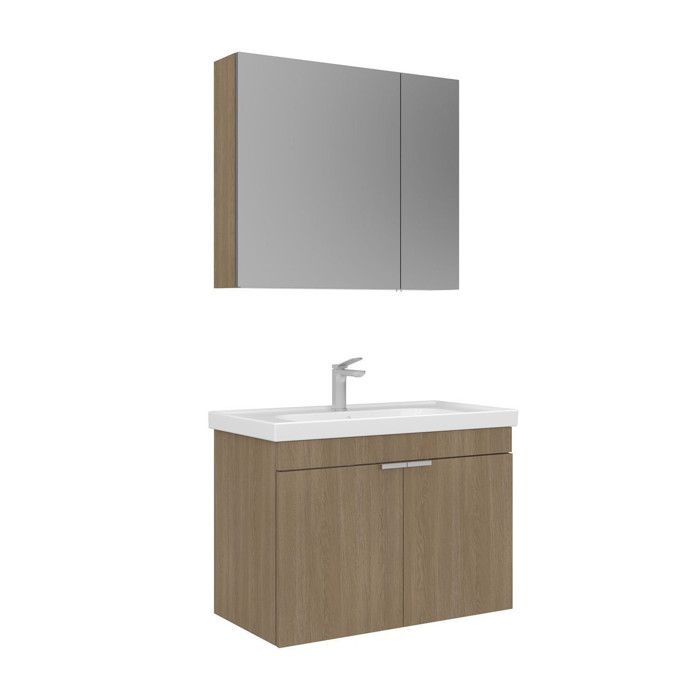 Meuble avec simple vasque et miroir Desna 80 - 80 x 45 x 58 cm - Oak