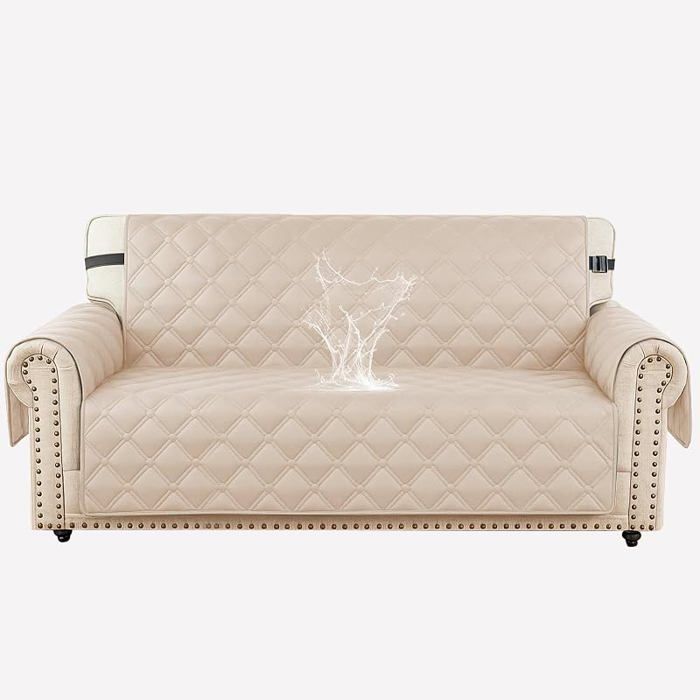 Impermeable Housse Canapé 2 Pces avec AccoudoirsUniverselle Couvre Canapé avec Poches 2 Pces (L 125 CM) Beige HOUSSE DE FAUTEUIL