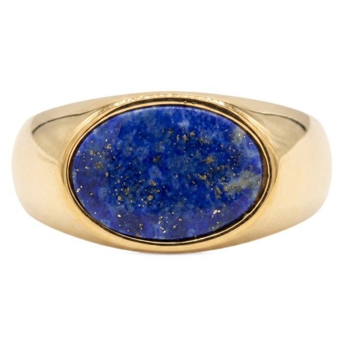 Chevalière Pour Homme en Acier Doré - Pierre Ovale Lapis-Lazuli Naturelle