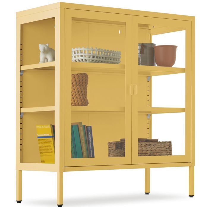 Vitrine métallique - TECTAKE - BAKER à 2 portes 3 côtés vitrés fermeture magnétique étagères réglables - Jaune Vitrine métallique - TECTAKE - BAKER à 2 portes 3 côtés vitrés fermeture magnétique étagères réglables - Jaune
