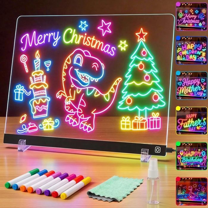 Tableau Mobile Table Tableau de dessin lumineux LED en acrylique 30 x 20 cm, effaçable, USB ...
