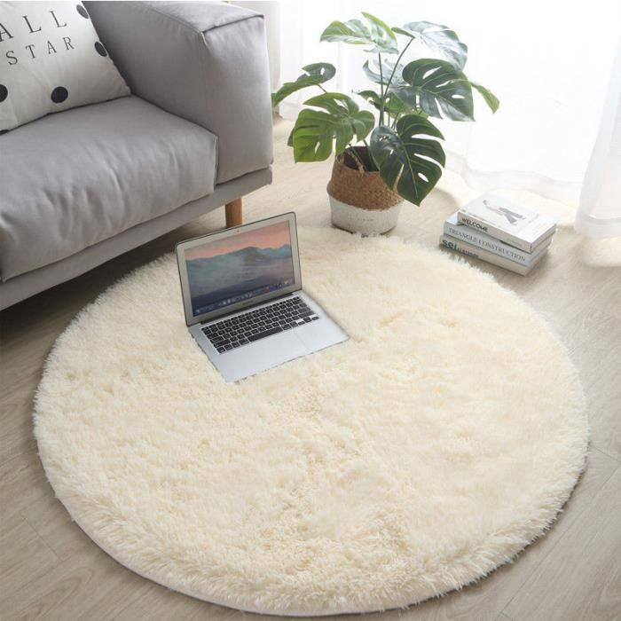 Tapis, 120x120cm Shaggy Round Rug Cradle Floor Mat Bedroom Decor (Beige ...