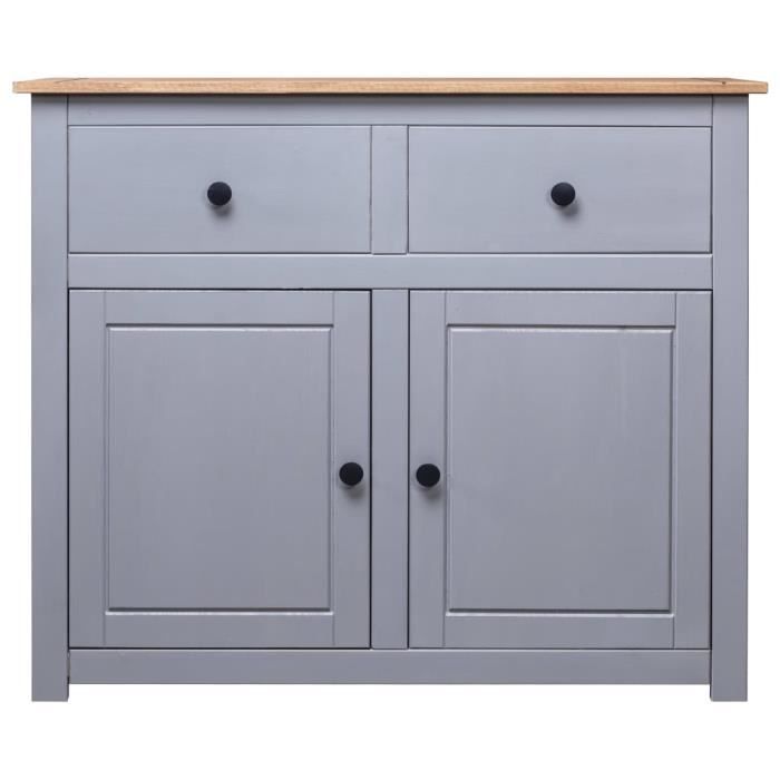 Buffet bahuts gris et couleur naturelle de bois 93x40x80 cm Pin solide Assortiment Panama Avec 2 tiroirs et 2 portes FIHERO