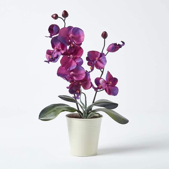 Homescapes Fleur artificielle Orchidée artificielle violet foncé en pot en  étain blanc, pour la décoration du salon, chambre o[1423] - Cdiscount Maison
