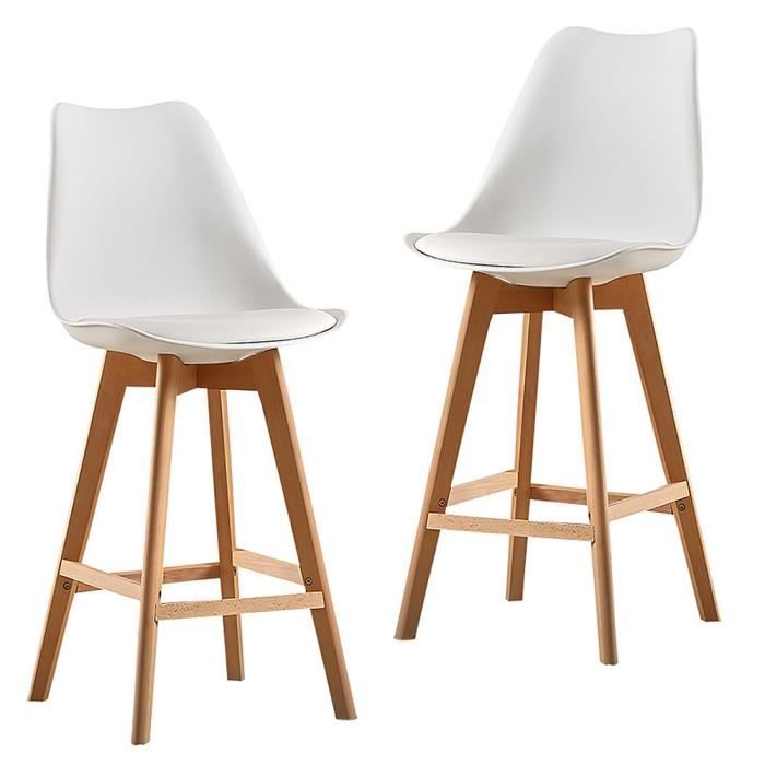 chaise de bar scandinave blanc avec pieds en chêne tabouret de cuisine