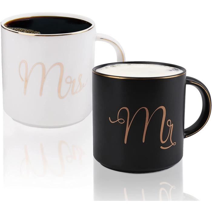 Lot de 2 tasses à café Mr and Mrs en céramique pour couple, cadeau pour des  fiançailles, un anniversaire de mariage, pour [305] - Cdiscount  Puériculture & Eveil bébé
