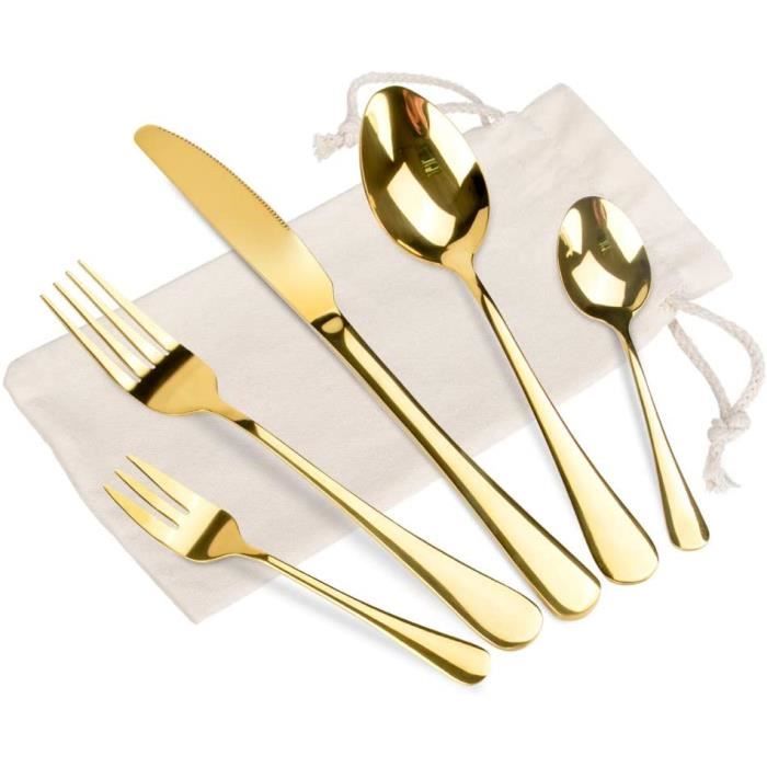 Ensemble de couverts dorés et verts de 4 pièces, Buyer Star Vaisselle en  acier inoxydable Ensemble de dîner Fourchette à couteau en or