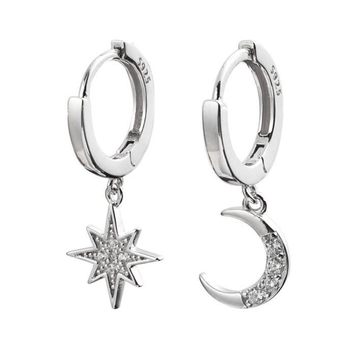 Boucles D Oreille Ufvy5 Cz Etoile De Lune Pendre Petit Creole Boucles D Oreilles Pour Argent Sterling Avec Breloques Cristal Flocon Achat Vente Boucle D Oreille Boucles D Oreille Cz Etoile Argent Argente Oxyde