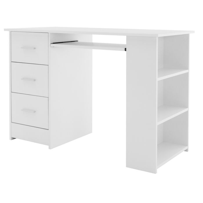 ML-Design Bureau avec 3 Tiroirs 3 Étagères et Clavier Coulissant 110x49x75 cm Blanc Table de Travail Espace de Rangement ML-Design Bureau avec 3 Tiroirs 3 Étagères et Clavier Coulissant 110x49x75 cm Blanc Table de Travail Espace de Rangement