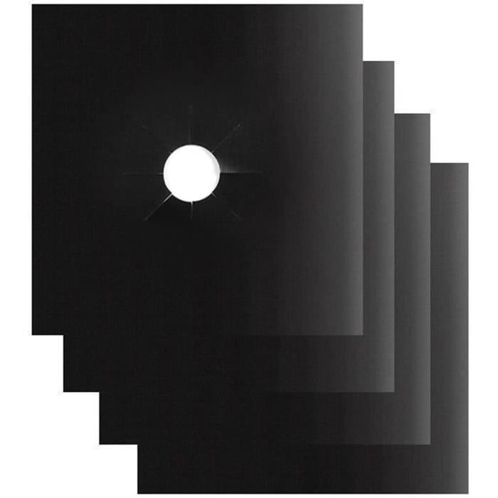 Protection Gaziniere,Protege Plaque De Cuisson,Couvercle à Gaz 4 Pièces,27 x 27 cm (noir),Double épaisseur,Revêtement Antiadhésif