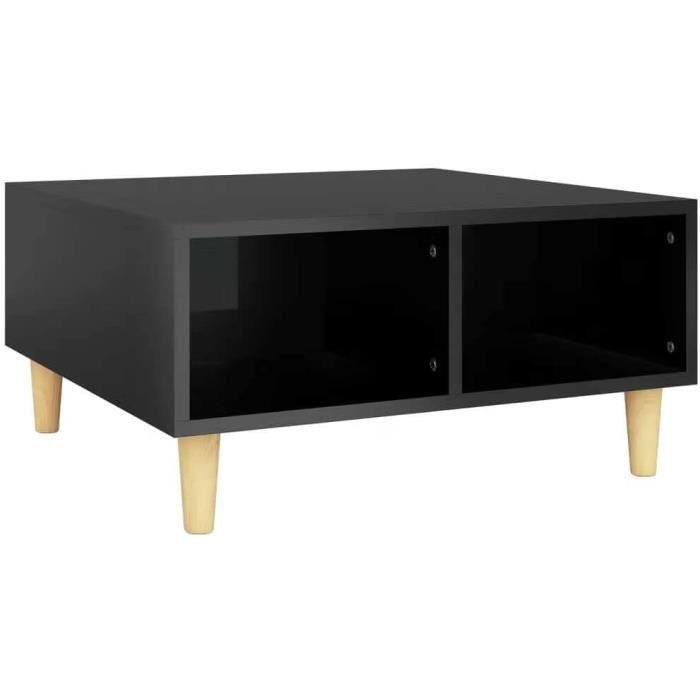 Table Basse Moderne Avec LED Et étagère - Bois Et Noir, Dimensions 92x47x45 Cm, Charge Max 80 Kg, Pieds En U