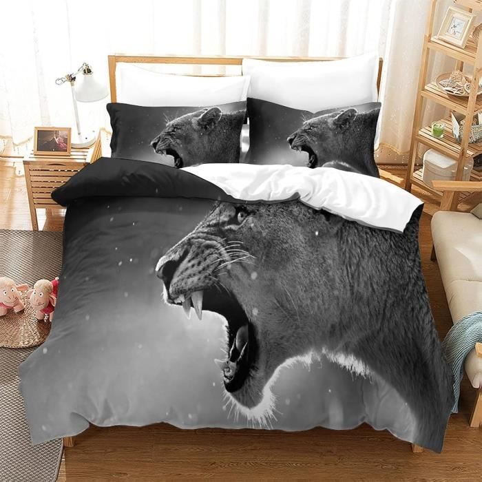 Parure De Lit Enfant Chat Noir 90x190 Cm - Impression 3D Microfibre - 2 Taies D'oreiller 65x65 Cm - 10