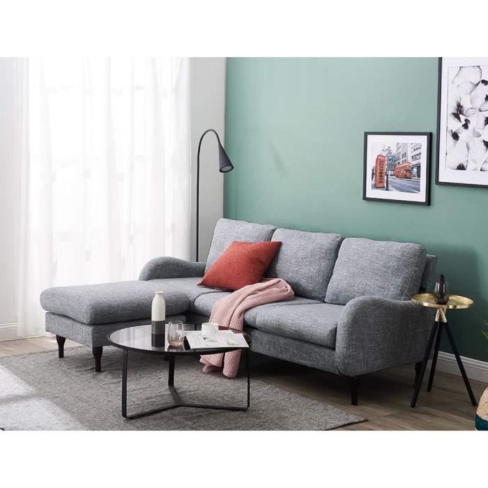 canape d angle 3 places avec repose pieds ottomane en tissu pour salon bureau 198 x 123 x 81 cm gris achat vente canape sofa divan cdiscount