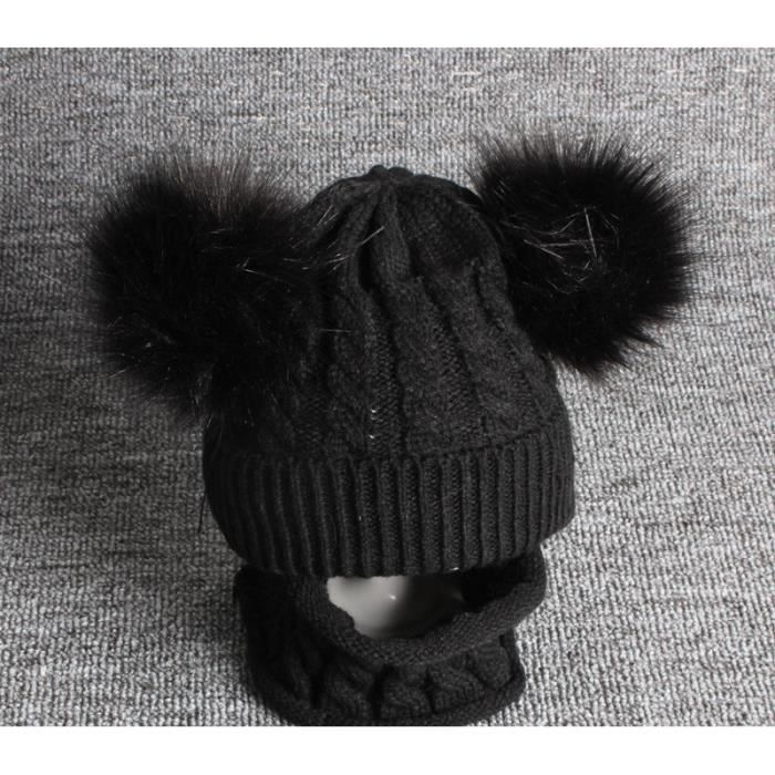 Chaleur Neutre Echarpe De Bonnet Hiver Bonnet Bebe Hiver Pompom Tricotes Bonnet Ensemble Enfants Noir Cdiscount Pret A Porter