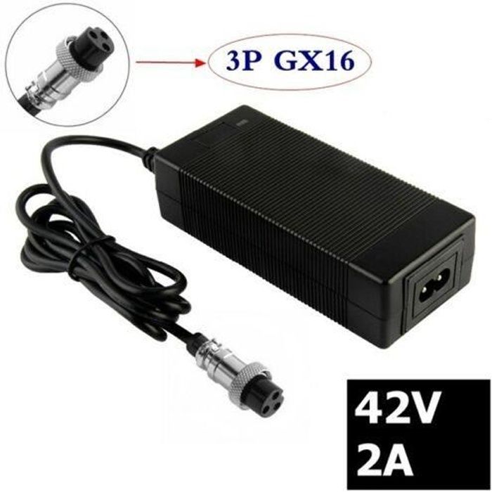 42V Chargeur de Batterie 36V Sortie 42v 2a ebike Chargeur Connecteur 3-Prong Inline 12mm GX16