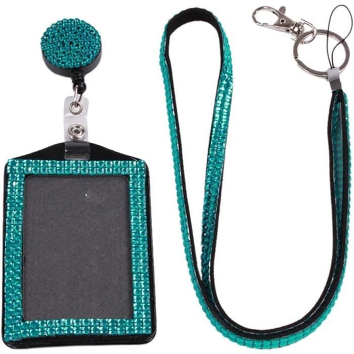 Porte-badge Rétractable 3D – Fleur Strass – Message Faith Hope Love – Aqua