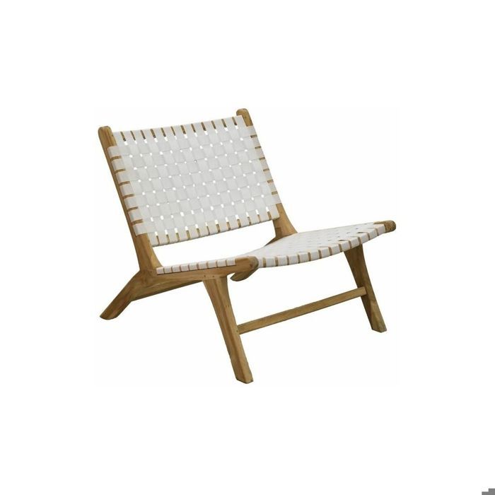 Fauteuil design en teck et nylon tressé blanc Fauteuil design en teck et nylon tressé blanc