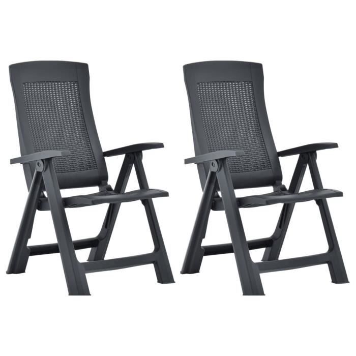 2 x Fauteuil de Jardin inclinables - Ensemble de 2 Chaise dextérieur - Haut de gamme Plastique Anthracite Market® 306695