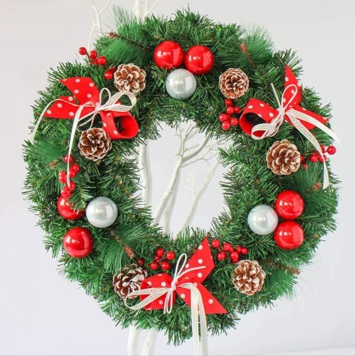 Déco De Noël : Demi-sapin Avec Boules, Guirlande, Pommes De Pin, Houx - Occasion