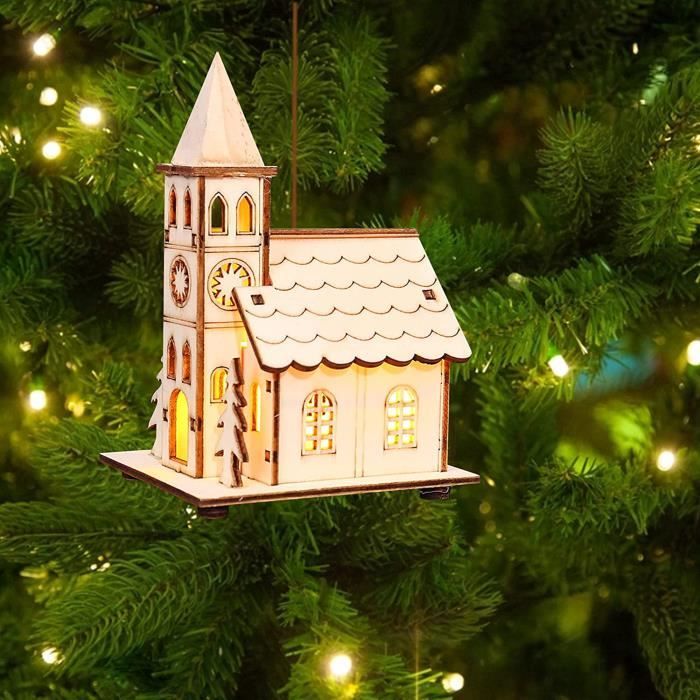 3 Maisons De Noël Lumineuses En Bois - Décoration LED Pour Table Ou Sapin - Village De Noël Miniature