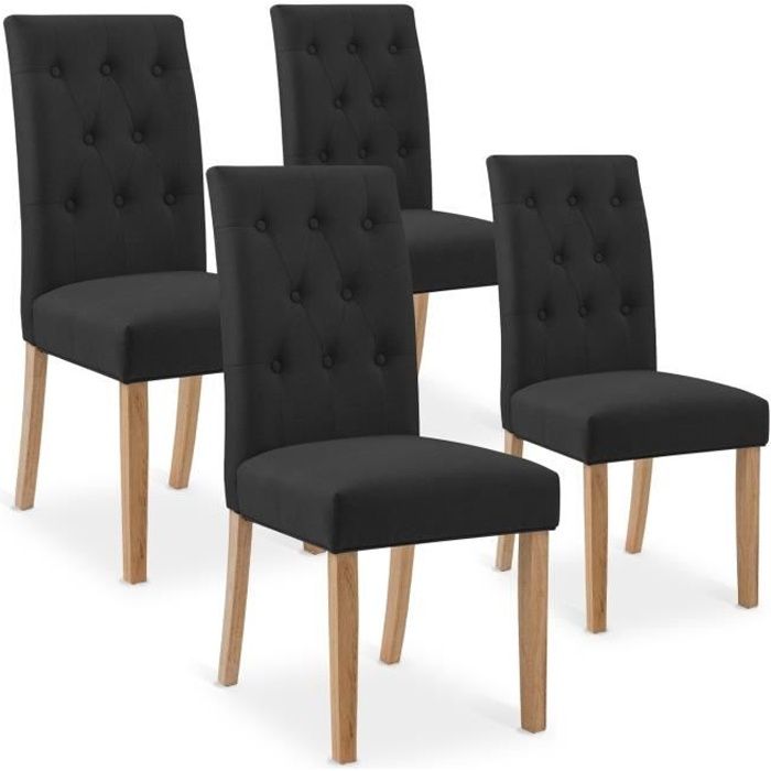 Lot de 4 chaises capitonnées Gaya tissu noir