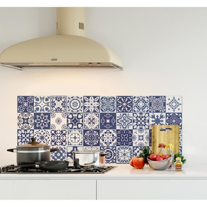 Credence De Cuisine Adhesive En Panneau Composite Aluminium Carreaux Mosaique Bleus L 120 X H 50 Cm Achat Vente Credence Credence De Cusine Carreaux Cdiscount