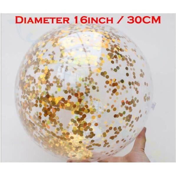 Lot De 2 Ballons De Plage Gonflables à Paillettes – Transparents, 40 Cm – Jouets Piscine Été
