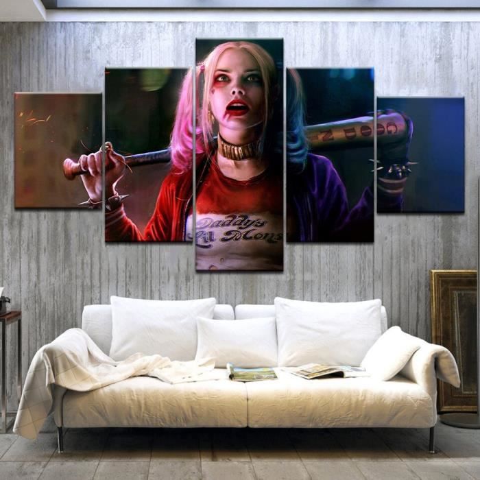 Tableau Toile Déco Murale Joker En Noir Et Blanc - Art Pop Film Harley Queen - Prêt à Accrocher