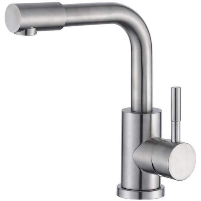 Robinet D'eau Froide En Acier Inox - Mitigeur Lavabo Design Avec Tuyau De 60cm