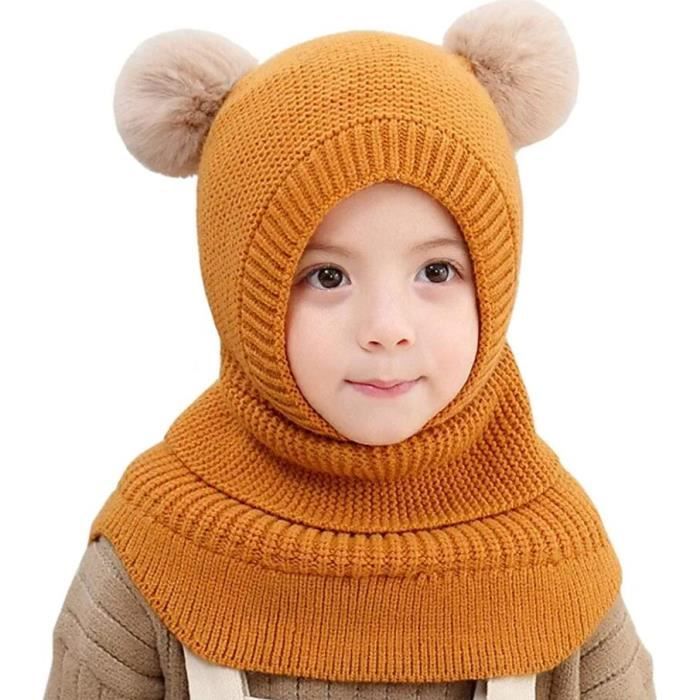 Bonnet bébé,Cagoule Bébé Fille Garçon Mignon Bonnet Echarpe Hiver Chaud Cache  Oreilles Chapeaux Tricoté Enfant Double Pompon,Orange - Cdiscount  Prêt-à-Porter