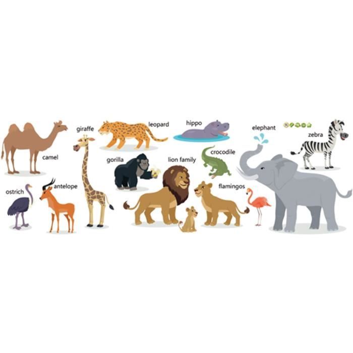 Décalcomanie murale animaux et plantes d'Afrique Lion girafe, cocotiers,  koala, zèbre, singe, BR263 -  France
