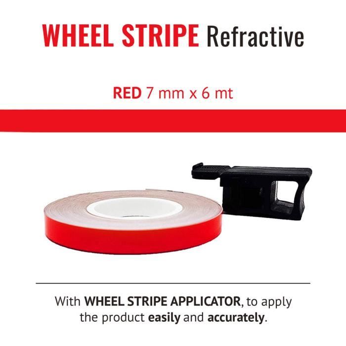 Wheel Stripes Bandes Adhésives Réfléchissantes pour Jantes Moto avec Applicateur, Rouge, 7 mm x 6 mt