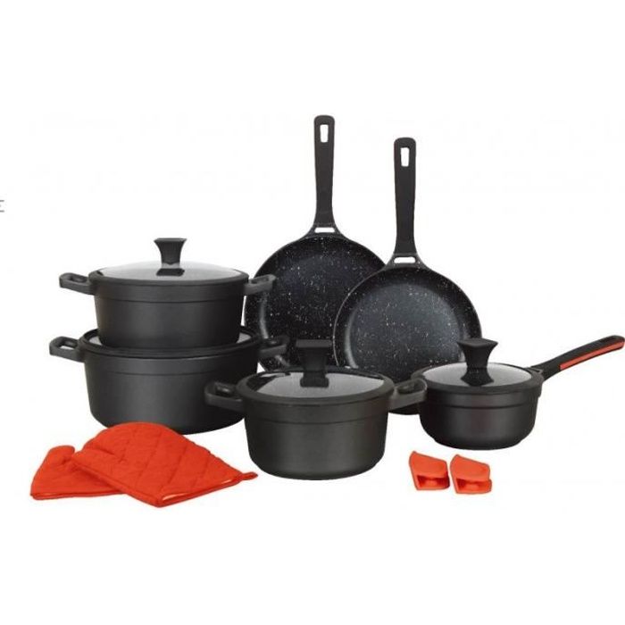 haut de gamme batterie cuisine induction tous types feux cuisson revetement marbre antiadhesif 14 pieces noir cdiscount maison
