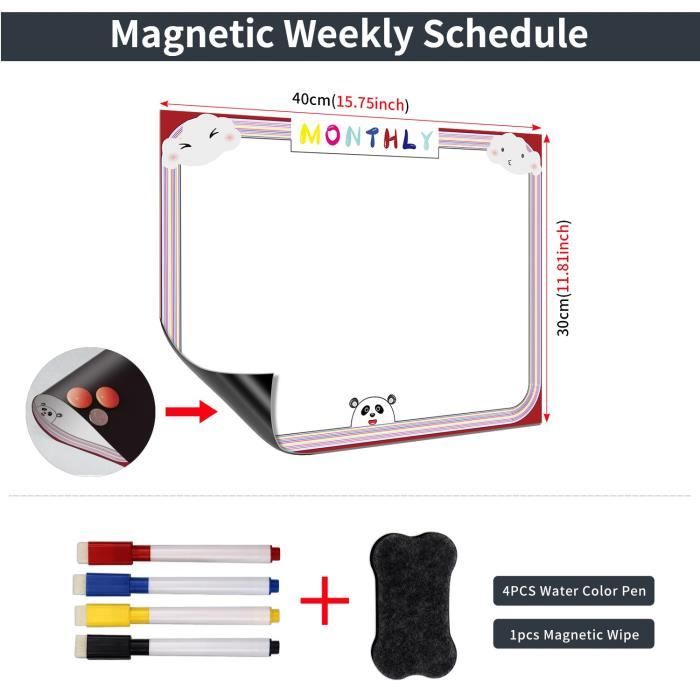 A3 Tableau Blanc Magnétique Effaçable - Tableau Frigo Avec Stylos, Effaceur Et Aimants - Idéal Bureau École Cuisine