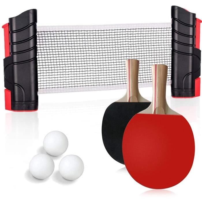 Ensemble Raquettes Tennis De Table Professionnel Avec Filet Rétractable - 2 Raquettes + 3 Balles + Sac
