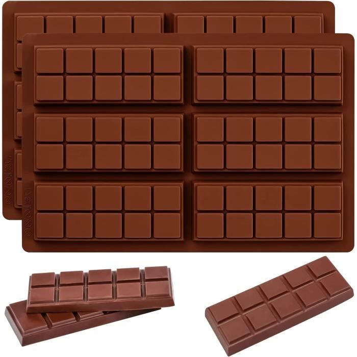 2 Moules à Chocolat En Silicone - Format Tablette 22x11,5x2 Cm - Antiadhésif Et Sans BPA - Brun