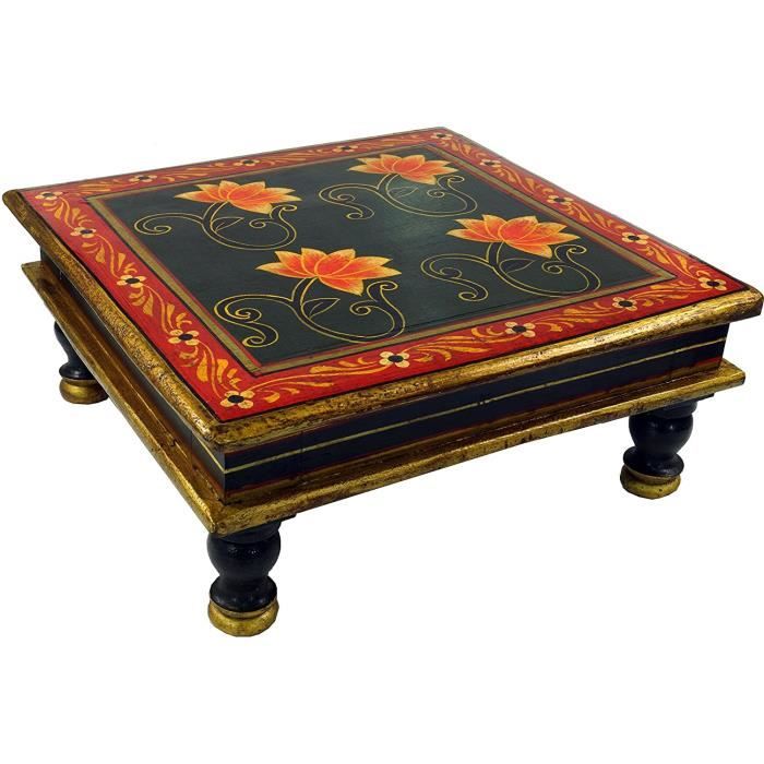 Tables Basses Mini Table Banc à Fleurs 16x38x38 cm Jaune Guru-Shop Petite Table Peinte Fleurs Jaune/rouge 
